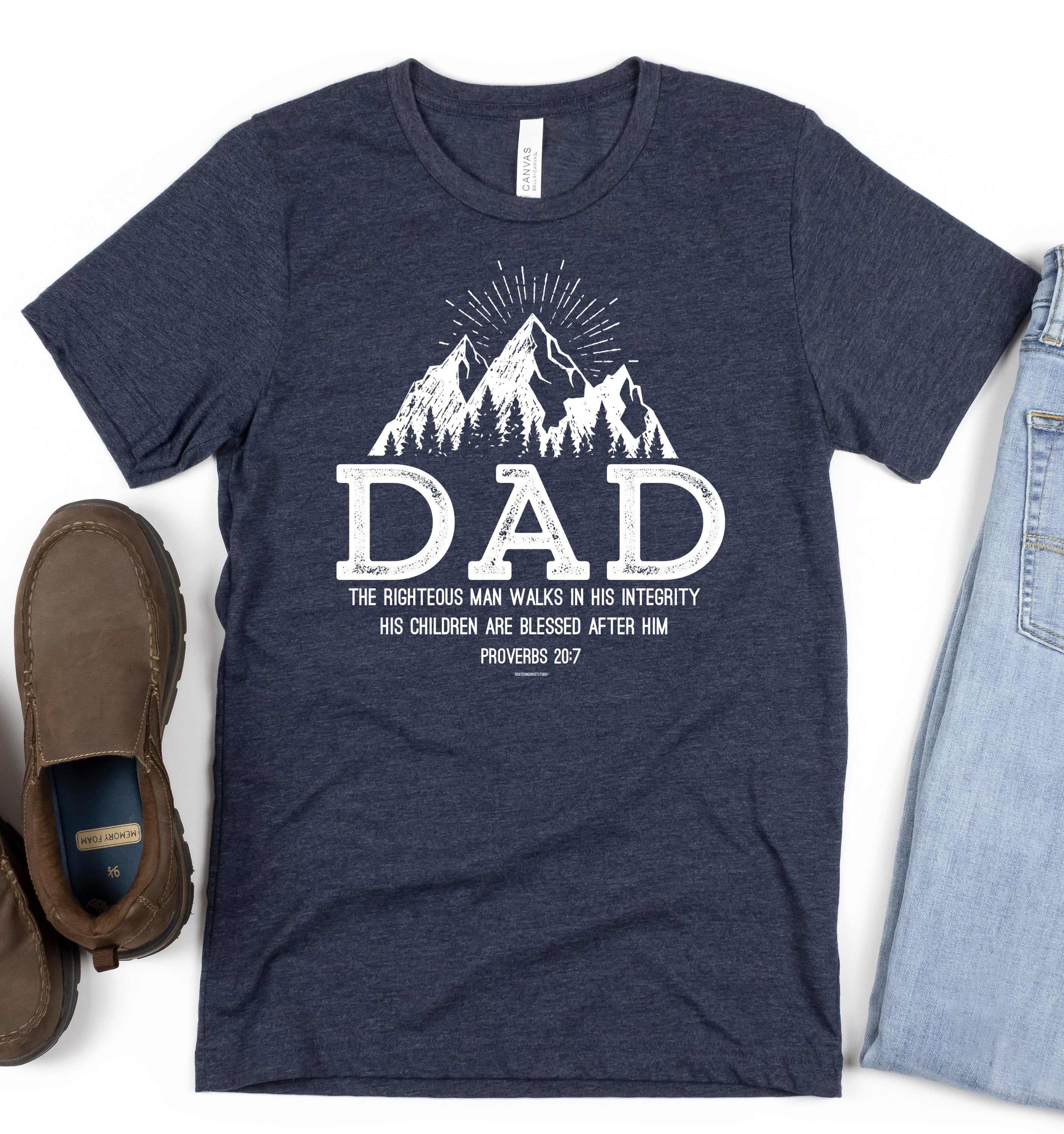 Christian Dad Comfort Colors Shirt, Christian Father’s Day Gift, Proverbs 20:7 Shirt for Dad, Mountain Shirt, Dad Birthday Gift